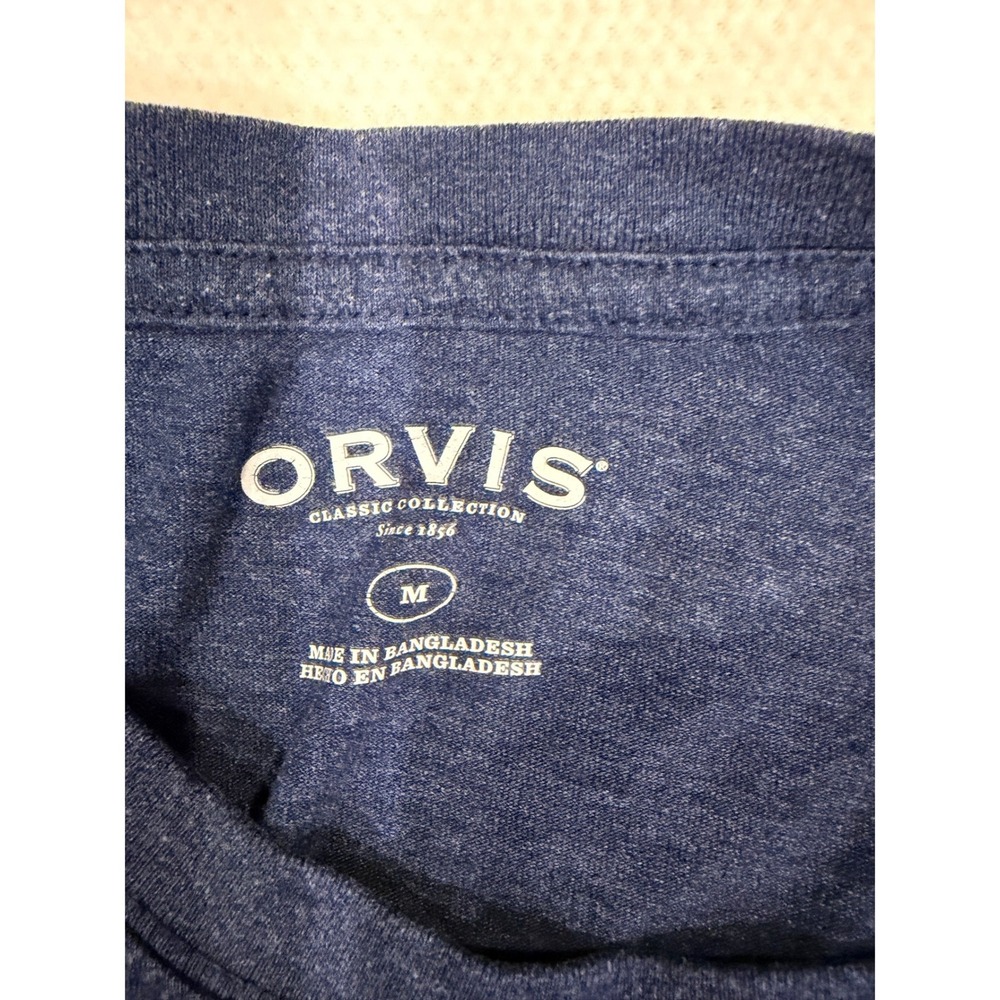 Orvis Mens Graphic T-Shirt Navy Blue Fly Fishing Mountain Scene Size M (696) - Picture 5 of 5